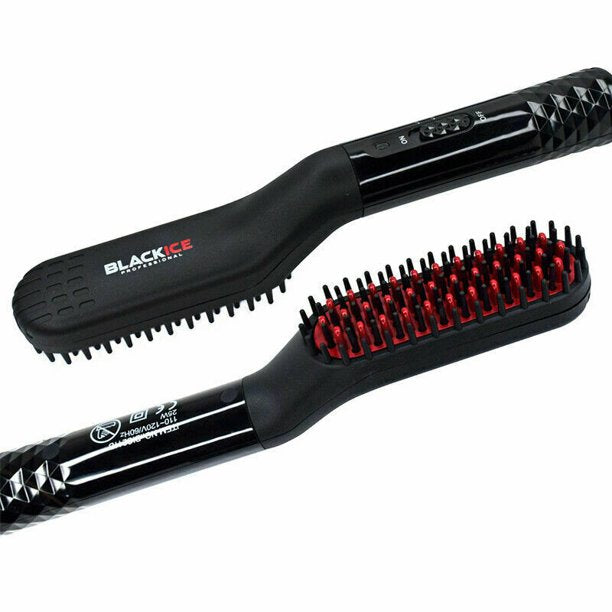 Black Ice Professional Straightening Brush Designed for Men's Hair & Beard